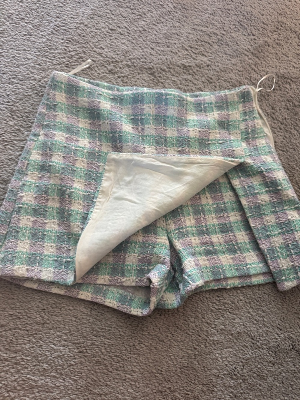Zara Pastel Plaid Tweed Skort in Mint and Lilac